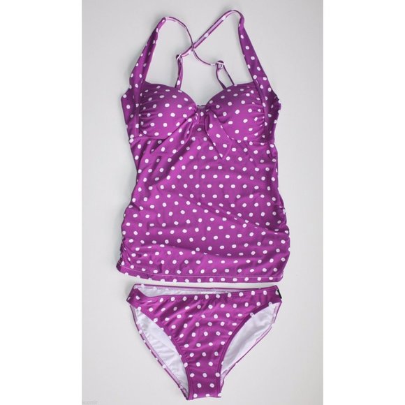 SEAFOLLY Tankini Retro Bottom Orchid Purple Dot Pin-Up Swimsuit B3760548 US ANB - Picture 1 of 3